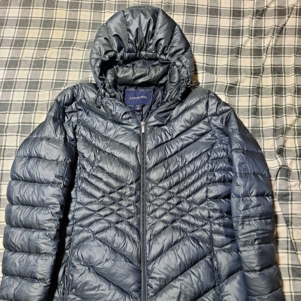Lands End Grey Hooded Puffer Coat